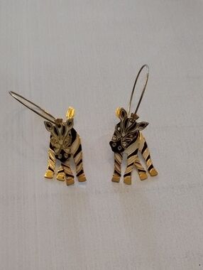Edgar Berebi Gold & Black Zebra Dangle Earrings NWOT